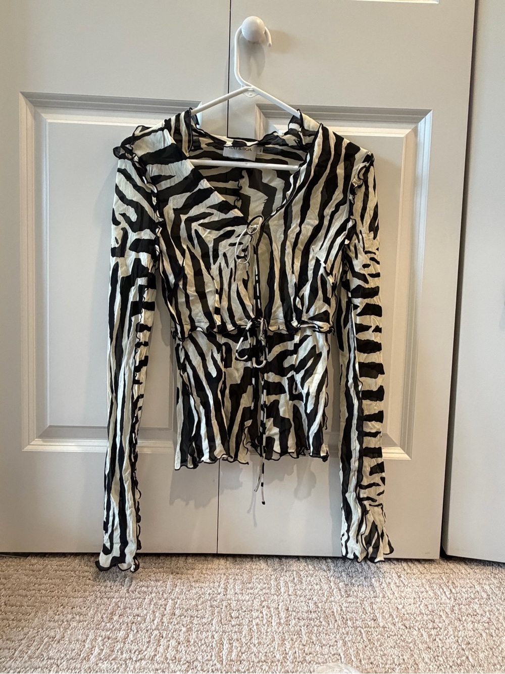 Rat & Boa Zebra Tie-Front Long Sleeve Top - Black & White